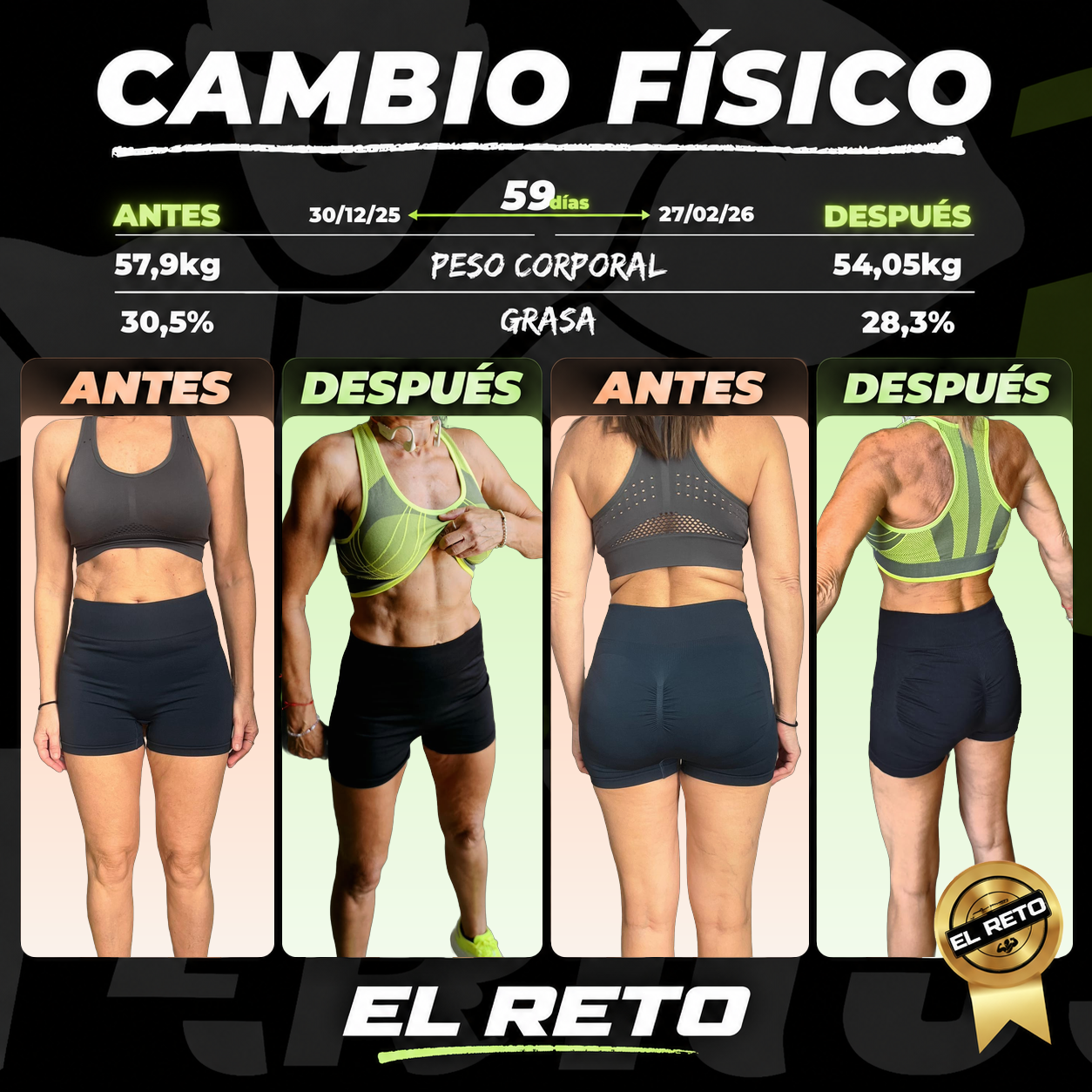Antes y después de una socia de El Reto