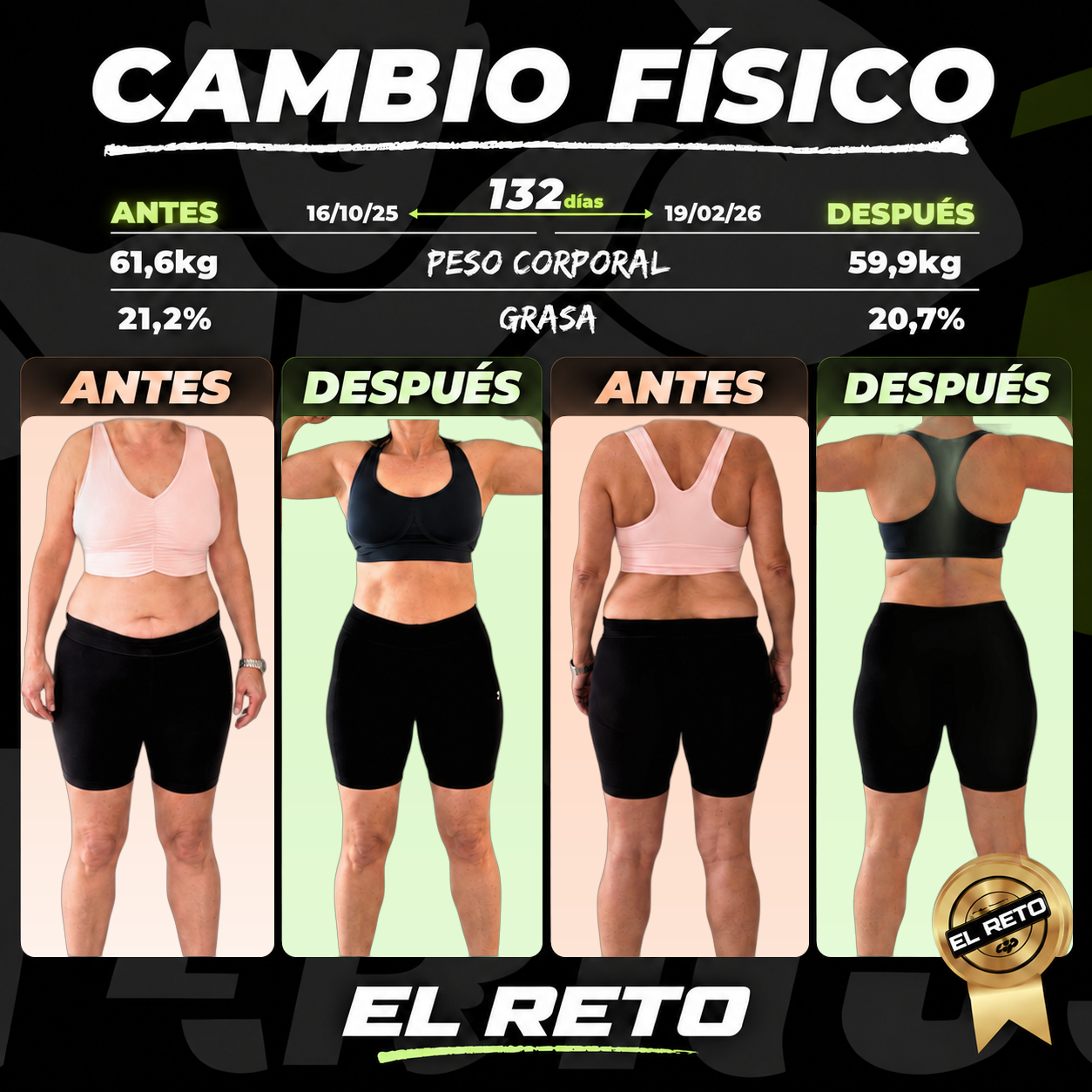 Antes y después de una socia de El Reto